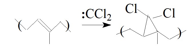 Схема реакции присоединения дихлоркарбена к изопренильному звену